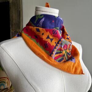 Vintage 90s Aztec Wolf Cactus Cotton Head Neck Scarf